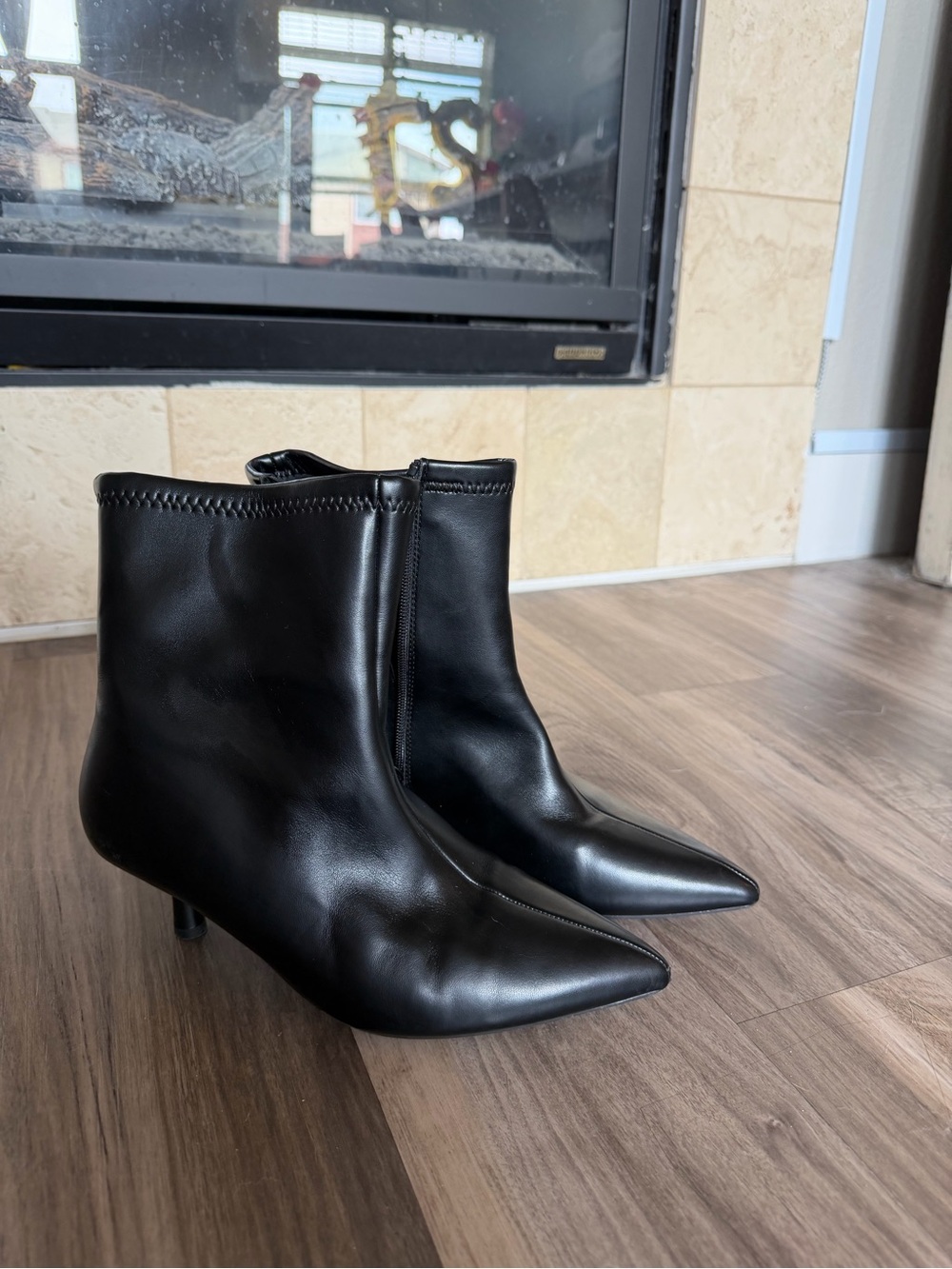 a new day Black Pointed-Toe Kitten Heel Ankle Boots